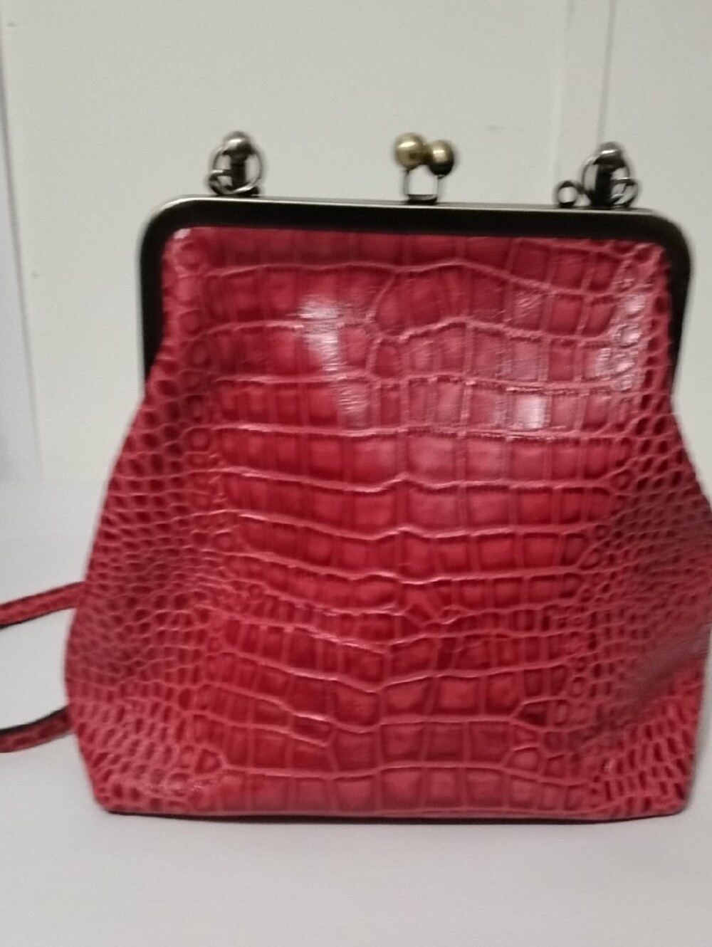 Patricia Nash Novella Frame Red Croc-Embossed Frame Satchel Handbag - Picture 6 of 12